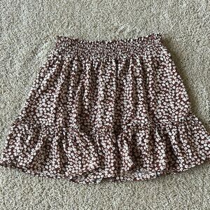 Brown and White Smocked Ruffled Mini Skirt
